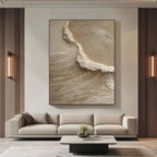 3D Textured Minimalist Beige Coastal Painting - Tideline