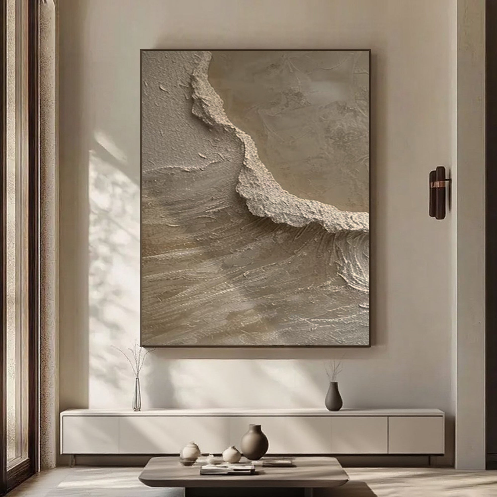 3D Textured Minimalist Beige Coastal Painting - Tideline