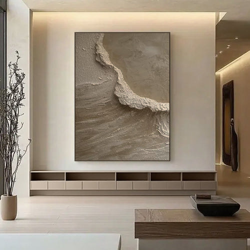 3D Textured Minimalist Beige Coastal Painting - Tideline