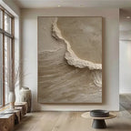 3D Textured Minimalist Beige Coastal Painting - Tideline