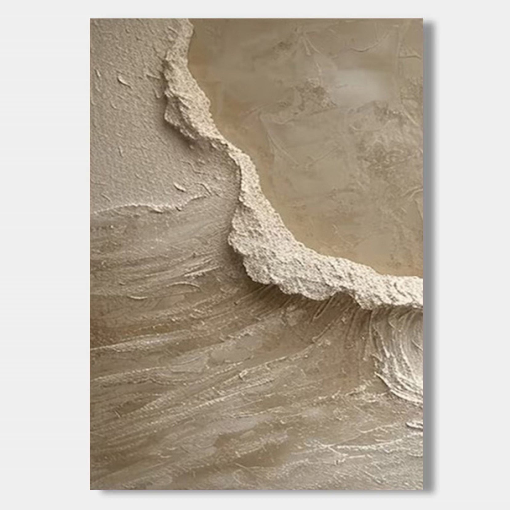3D Textured Minimalist Beige Coastal Painting - Tideline