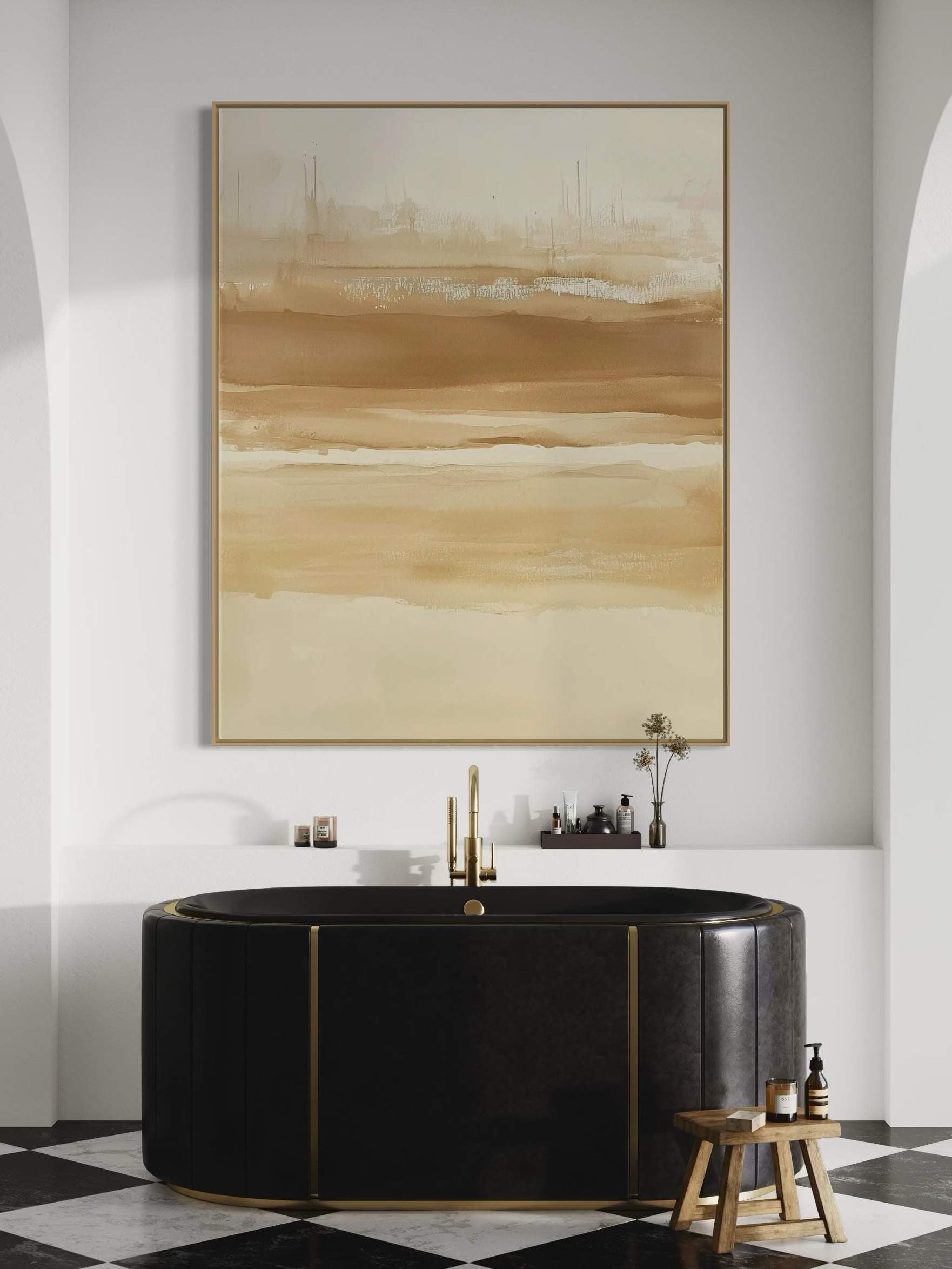 Minimalist abstract landscape canvas wall art featuring beige and brown gradients for a serene decor touch.