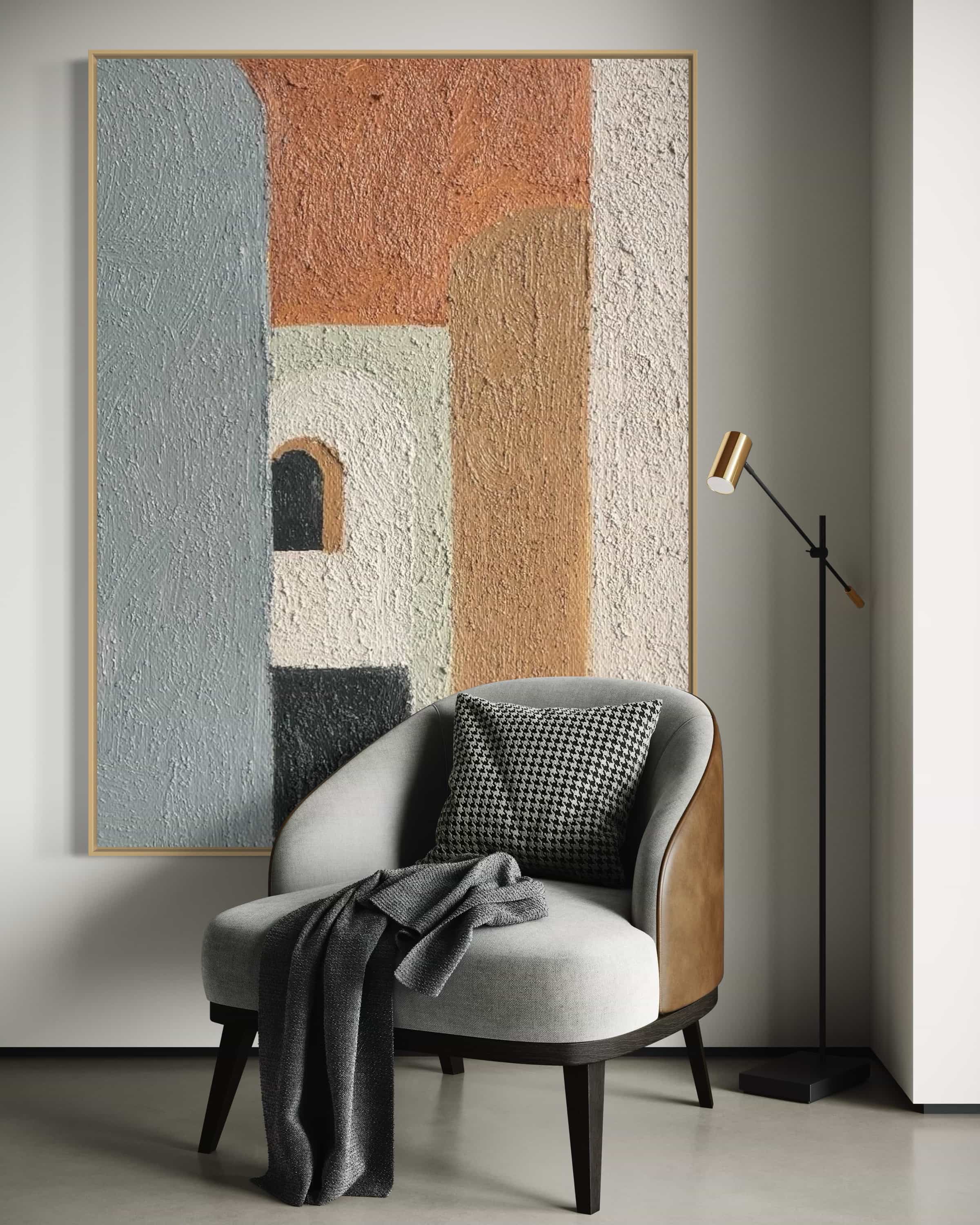 Abstract modern architecture wall art featuring warm and calming tones, perfect for home decor.