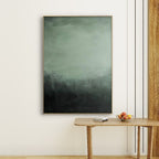 Wabi-Sabi inspired green wall art with organic texture and deep color tones.