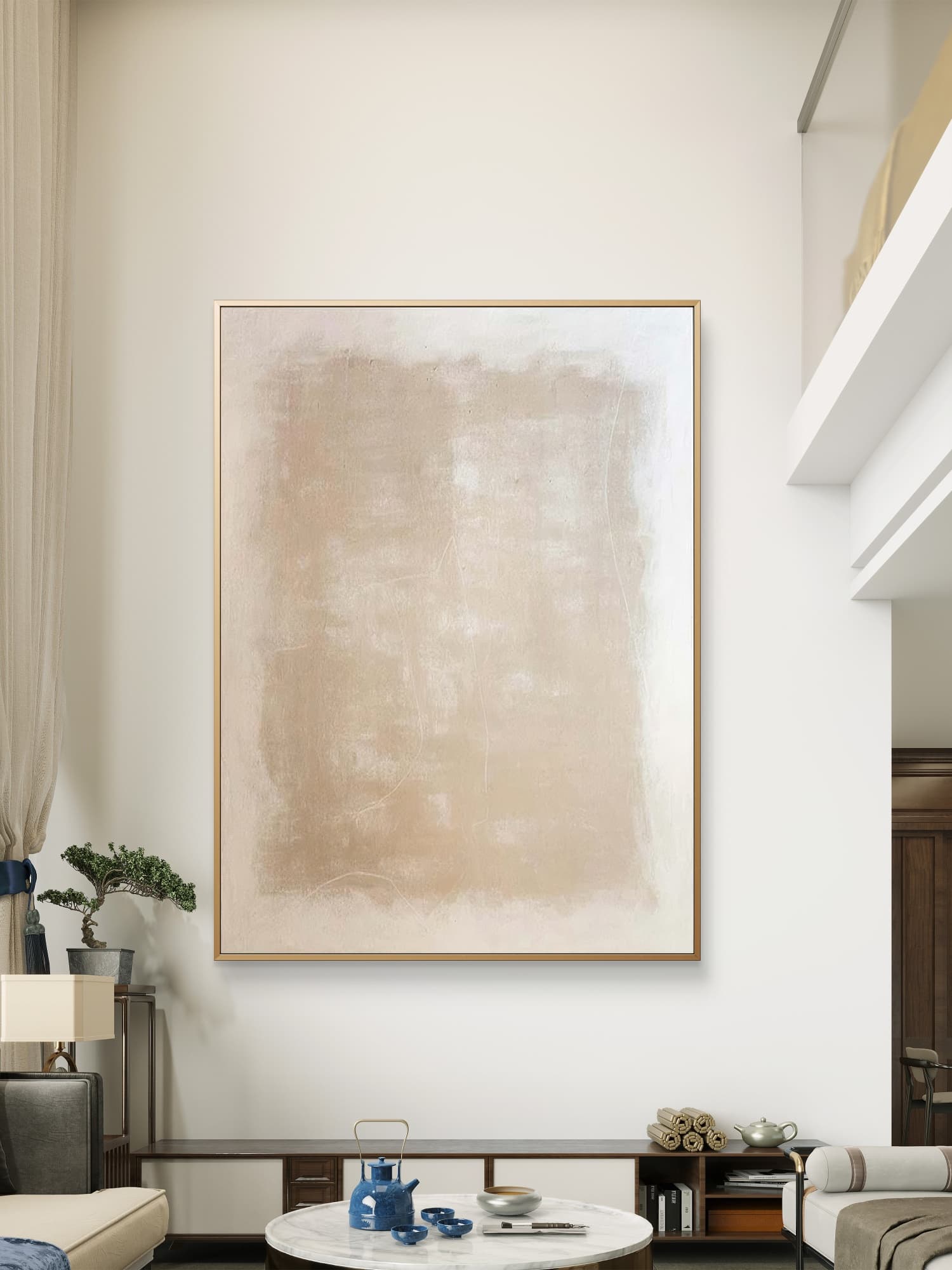 Minimalist abstract canvas wall art with beige and white tones, featuring natural textures for a serene and timeless look.