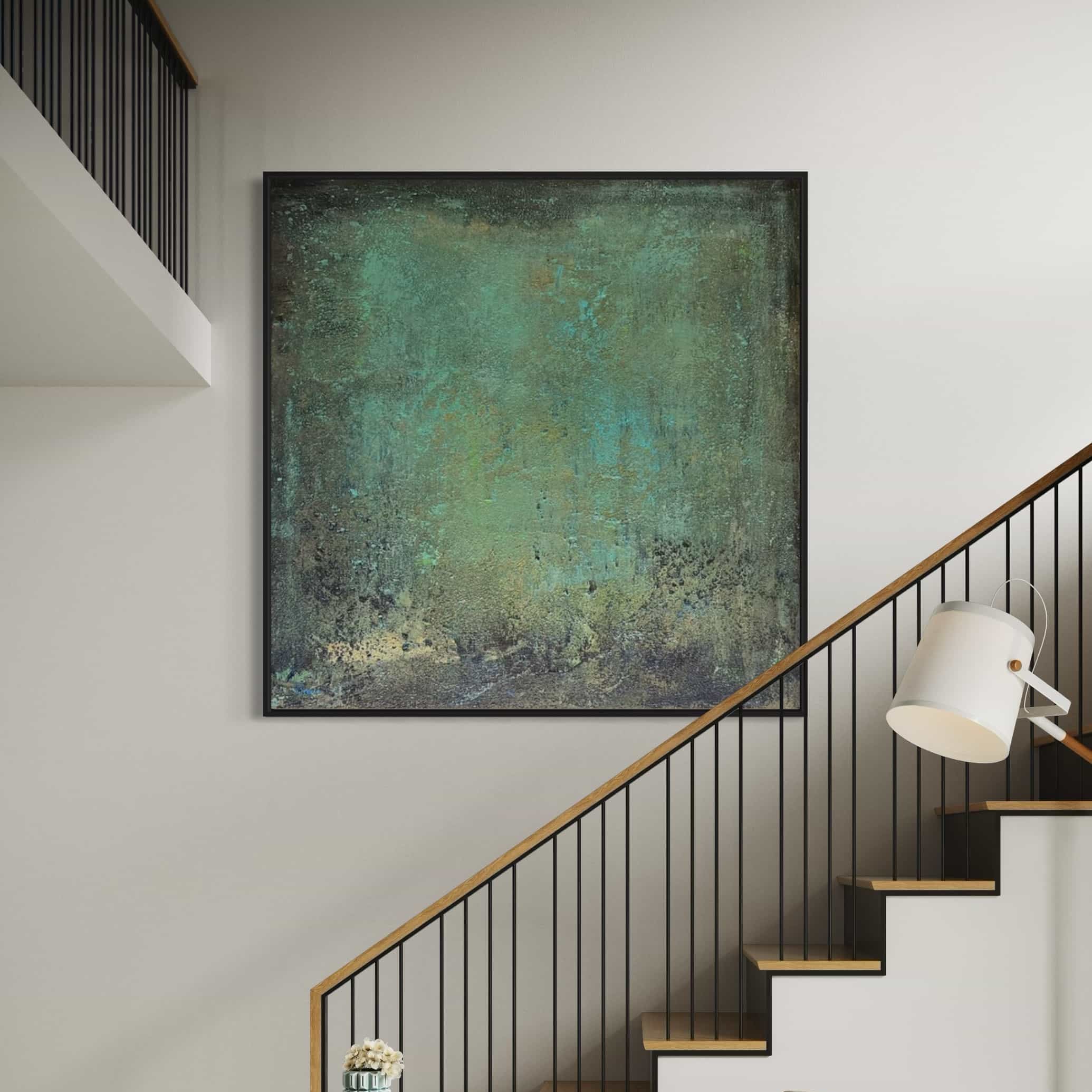Wabi-Sabi textured wall art displayed in modern neutral-toned sofa setting