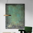 Wabi-Sabi-inspired abstract canvas art with textured green and blue tones, perfect for modern and minimalist interiors.