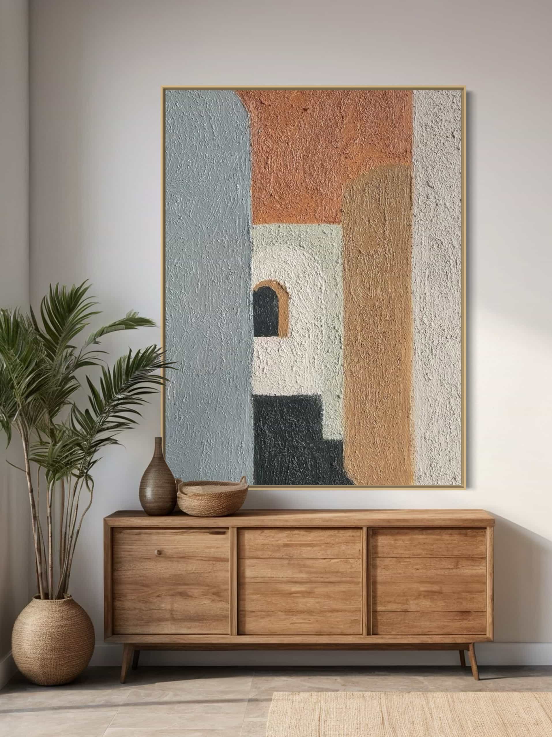 Abstract modern architecture wall art featuring warm and calming tones, perfect for home decor.