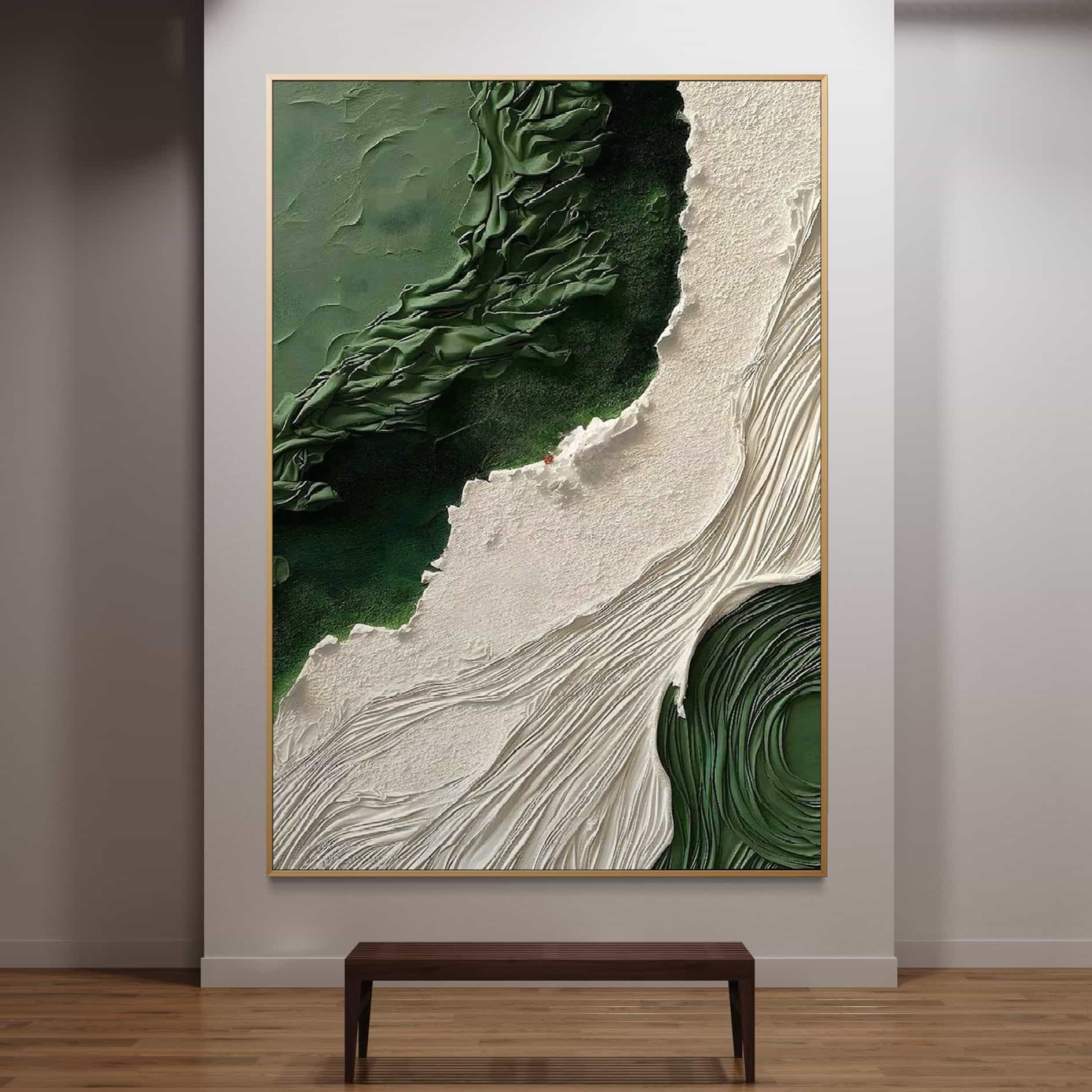 Green and beige textured artwork for living rooms, bedrooms, or offices.
