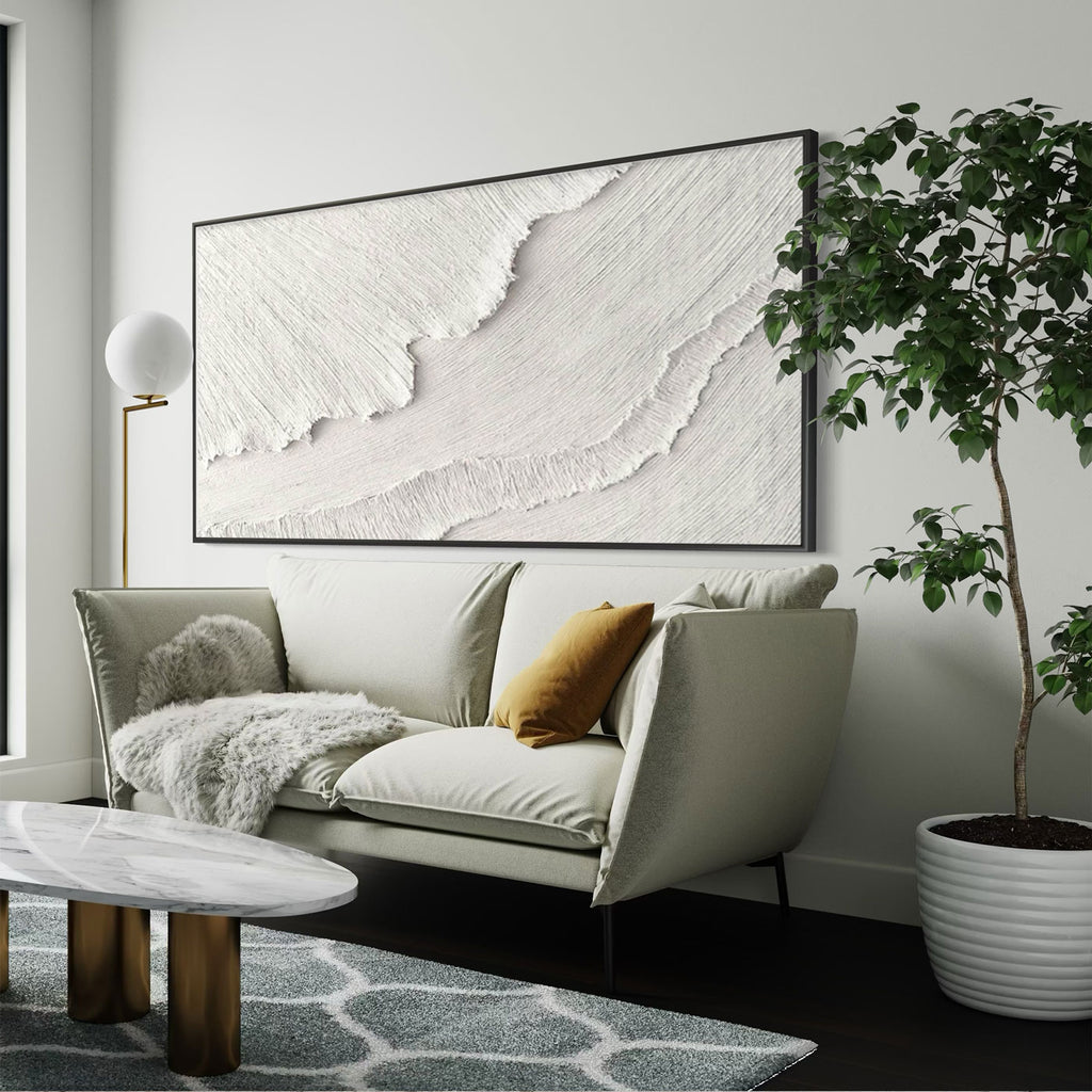 3D textured abstract wave canvas art in modern living room - Lumi Gallery