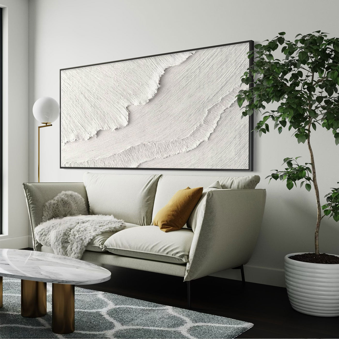 3D textured abstract wave canvas art in modern living room - Lumi Gallery