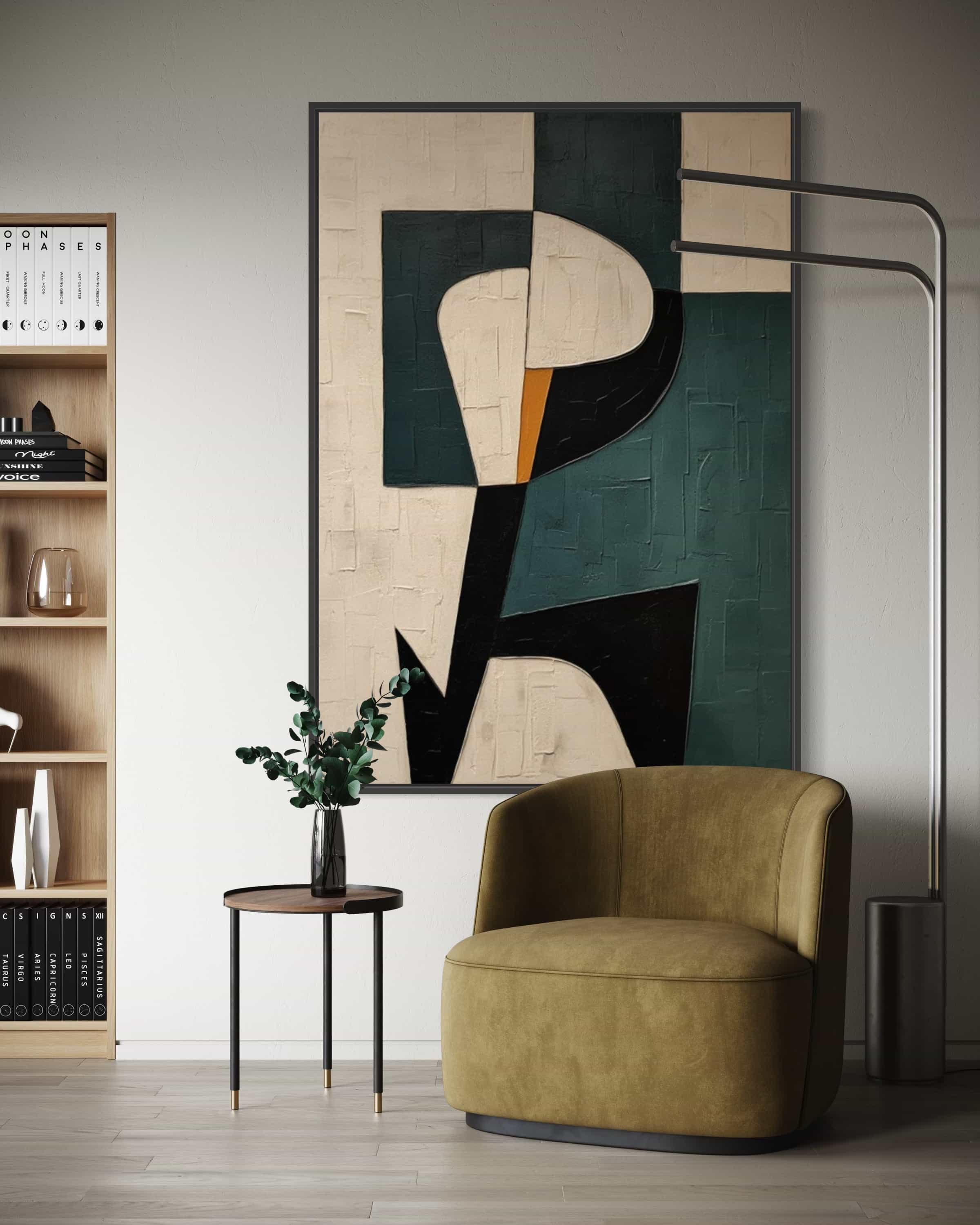Contemporary geometric wall art featuring clean shapes and modern color contrasts.