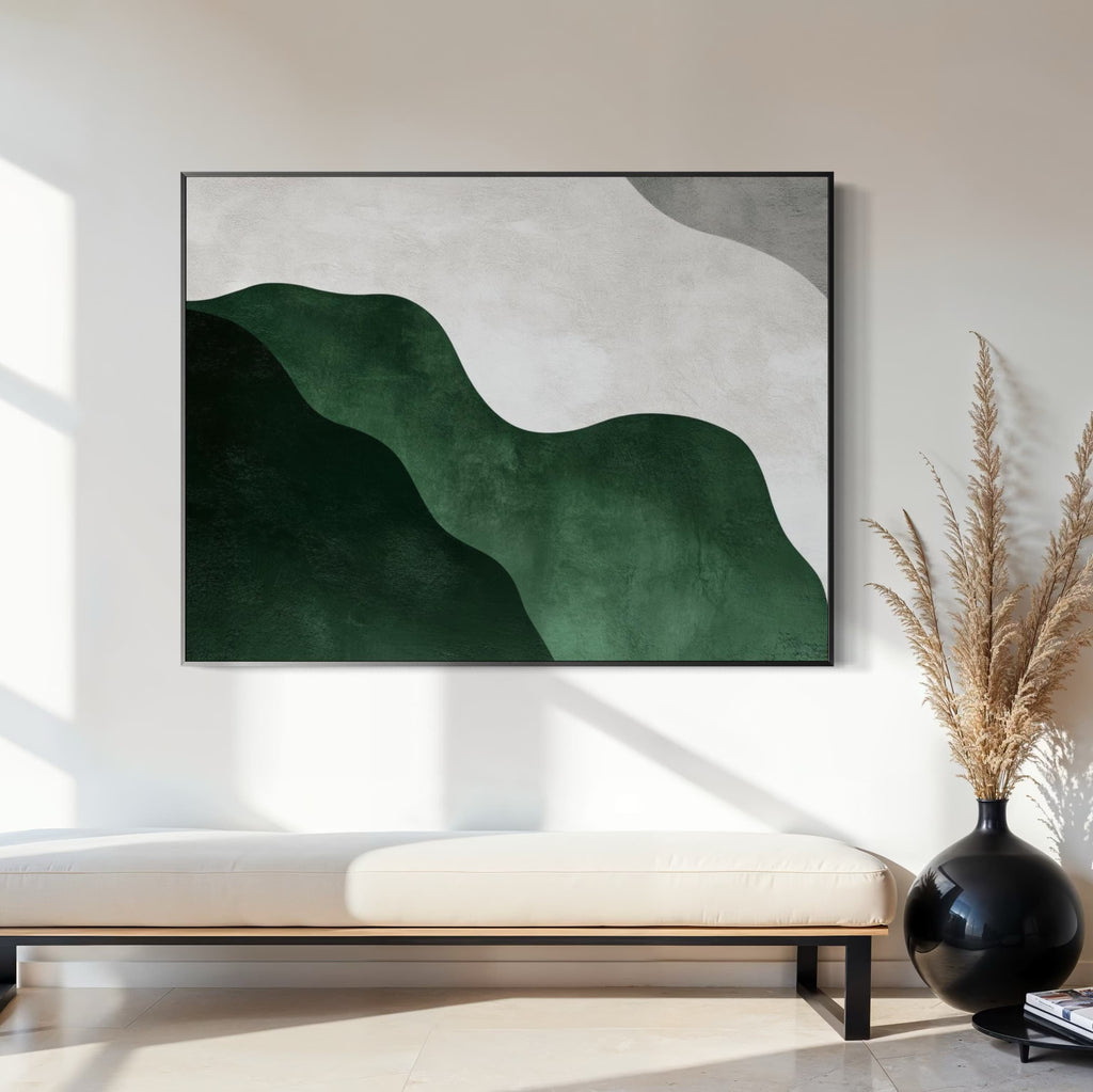 Vertical canvas artwork with abstract coastal-inspired lines