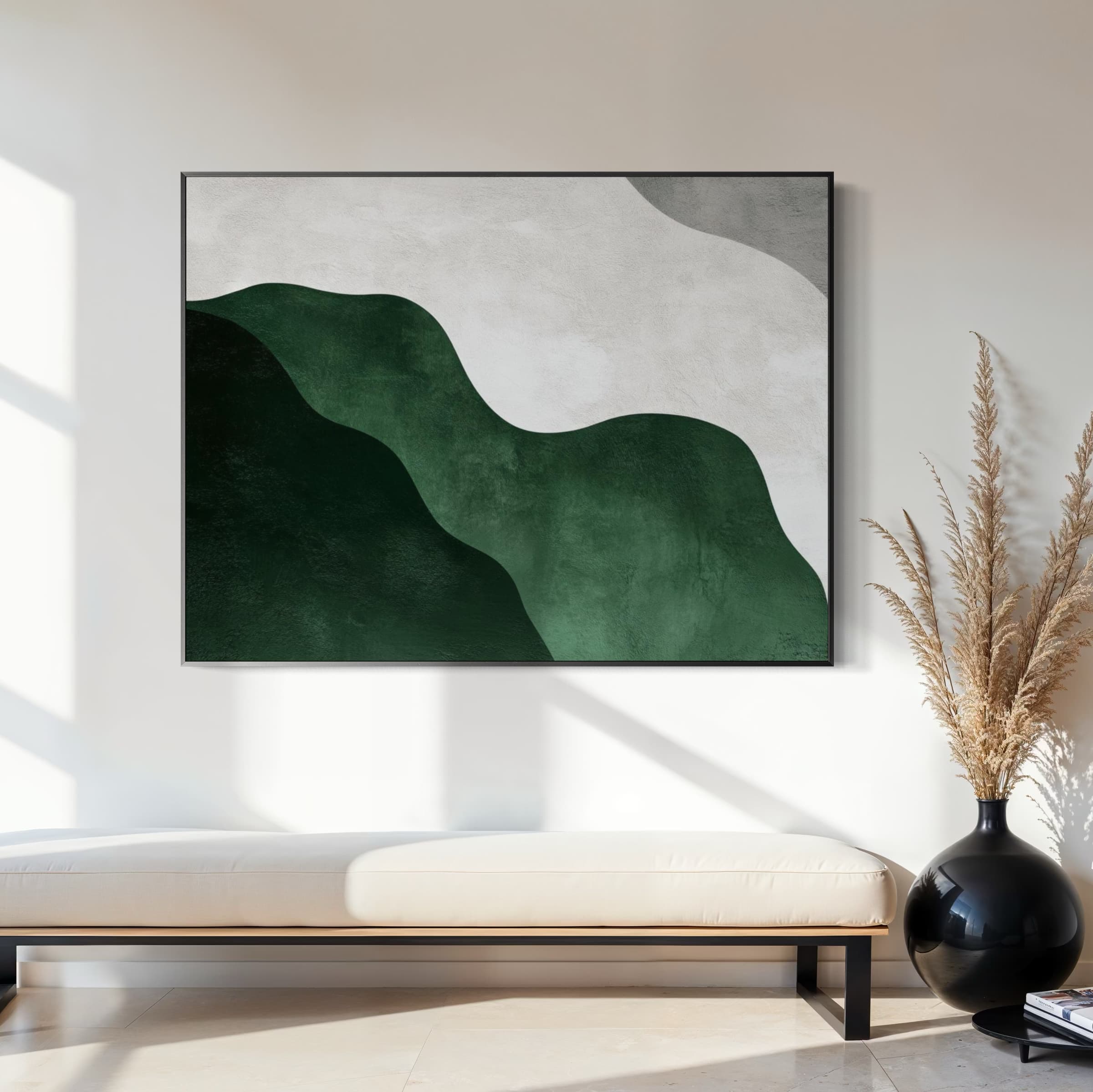 Vertical canvas artwork with abstract coastal-inspired lines