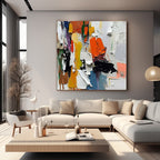 Sophisticated living space with vibrant abstract hand-painted 3D textured wall art, adding visual interest and dynamic color to a minimalist interior, crafted with museum-grade canvas and gallery-standard packaging.