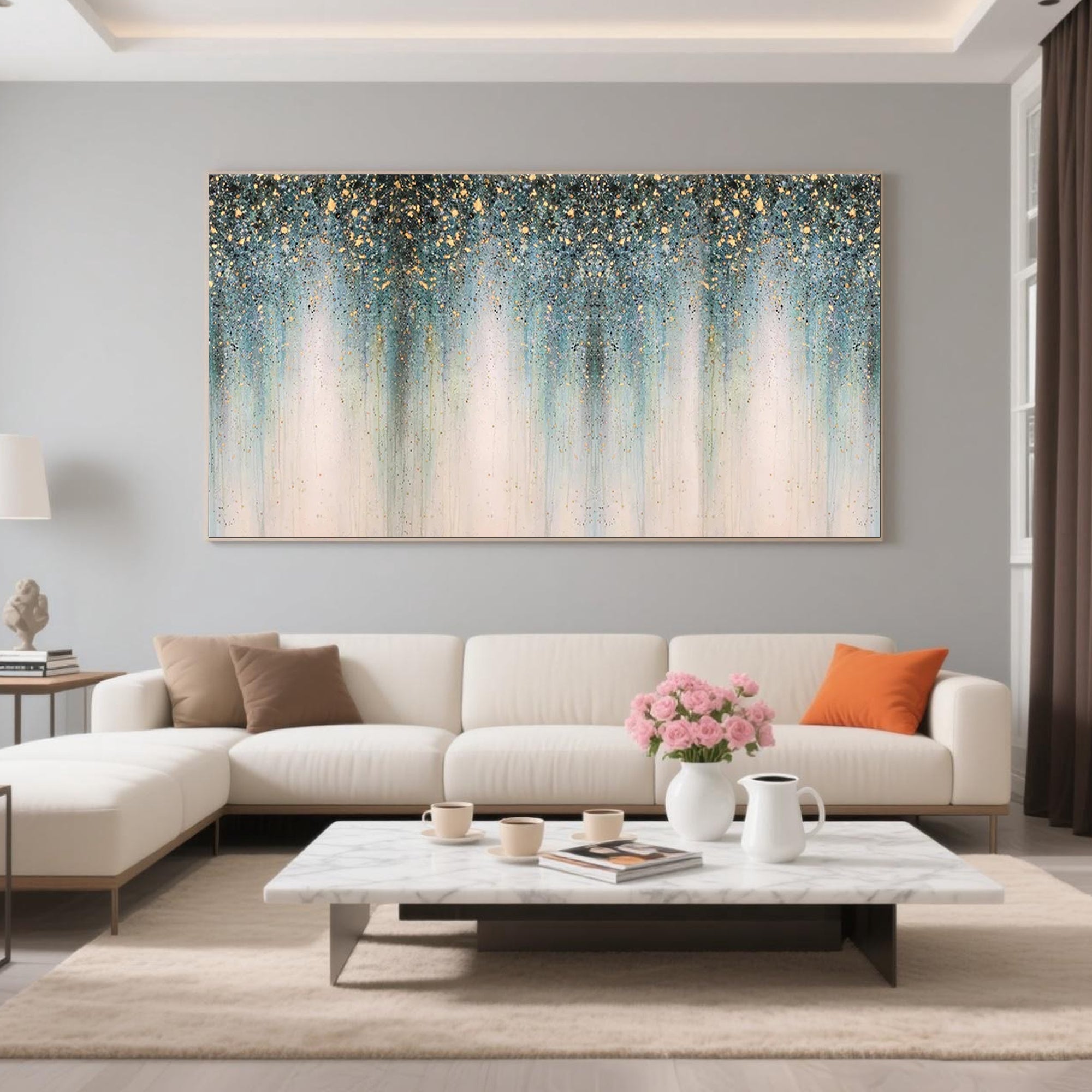 Abstract Starveil wall art in a stylish living room setting.