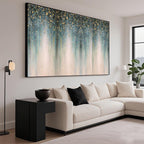 Starveil abstract art in a modern living room with a sleek black frame.