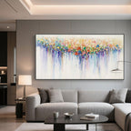 Abstract canvas art featuring colorful dots in a horizontal gradient.