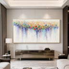 Abstract canvas art featuring colorful dots in a horizontal gradient.