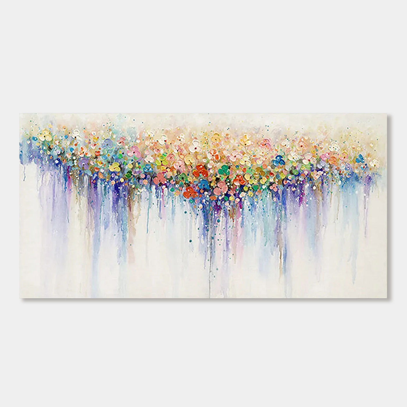 Abstract canvas art featuring colorful dots in a horizontal gradient.