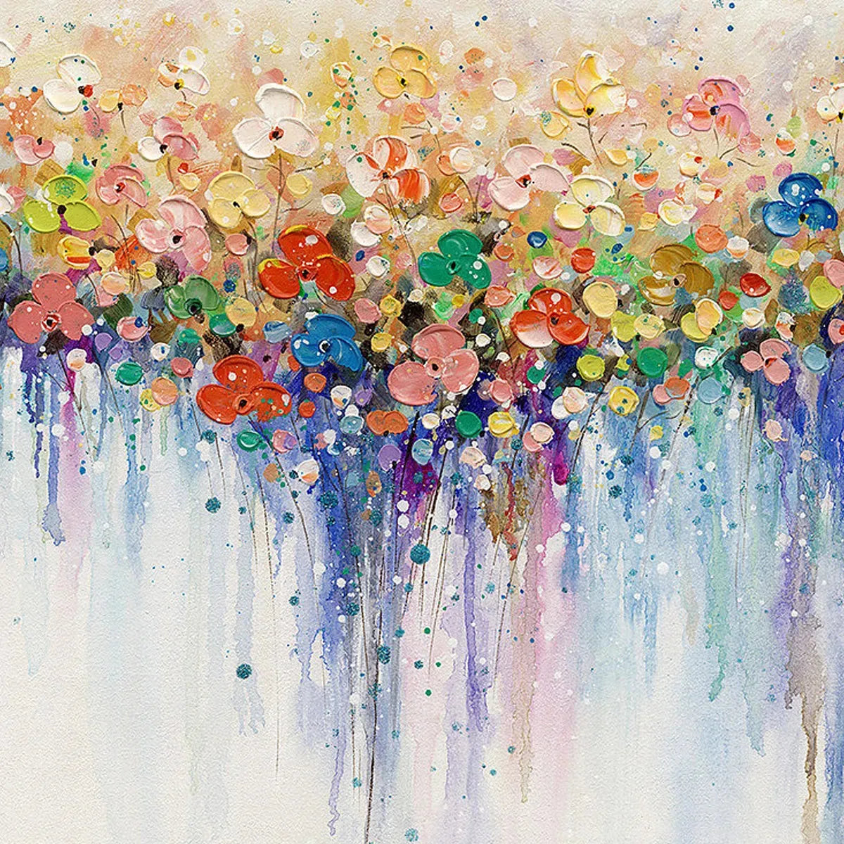 Close-up of hand-painted dot art with vibrant red, green, and blue accents.