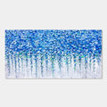 Abstract floral wall art with blue blossoms and 3D texture.