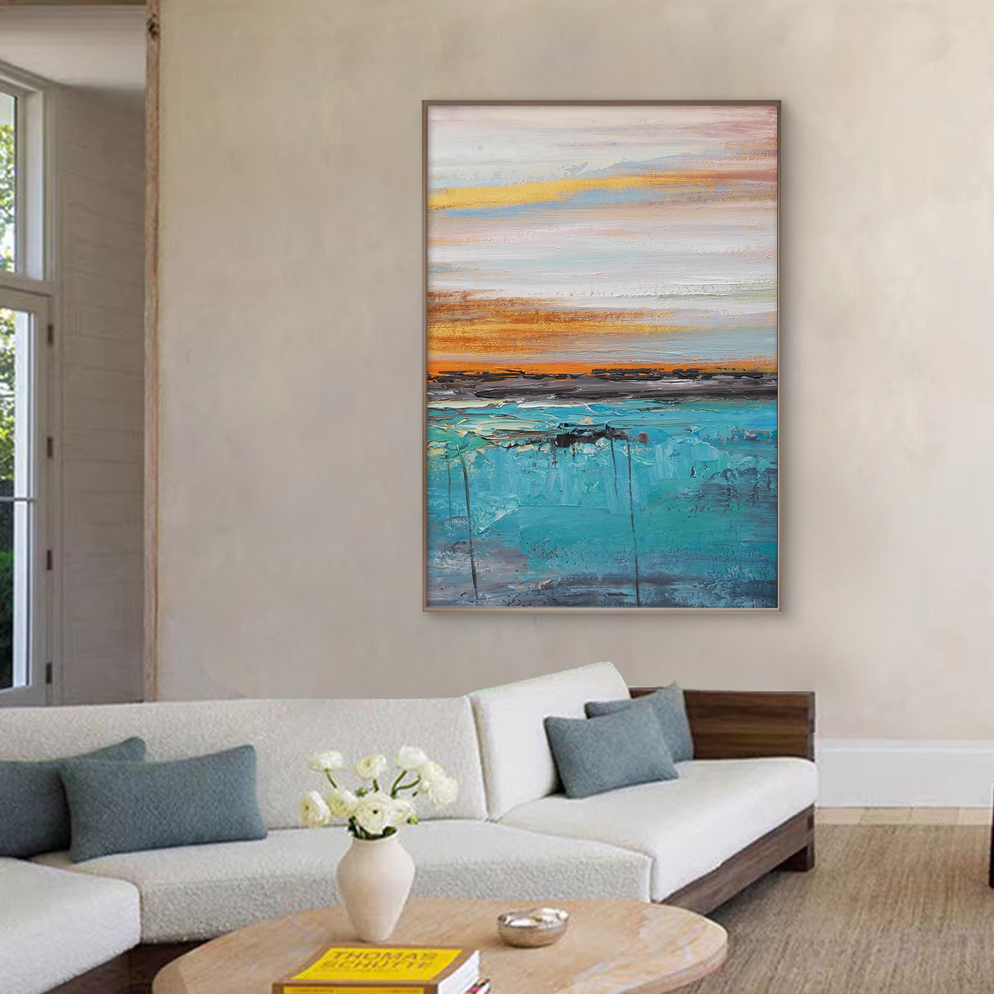 Abstract Golden Landscape Canvas Art | Twilight in modern living space.