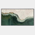 Hand-painted modern abstract wall art in green and ivory tones with thick texture, ideal for minimalist living room decor.