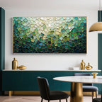 Side view of the abstract green textured canvas art.