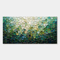 Abstract green mosaic canvas art with a heavily textured, three-dimensional surface.
