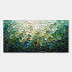 Abstract green mosaic canvas art with a heavily textured, three-dimensional surface.
