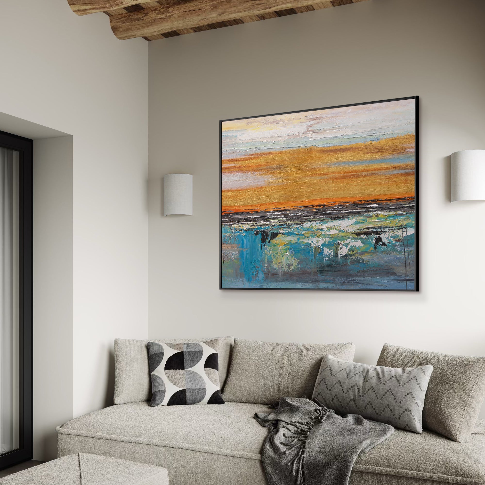 Eco-friendly paints and canvas rolls for museum-grade abstract landscape artworks.