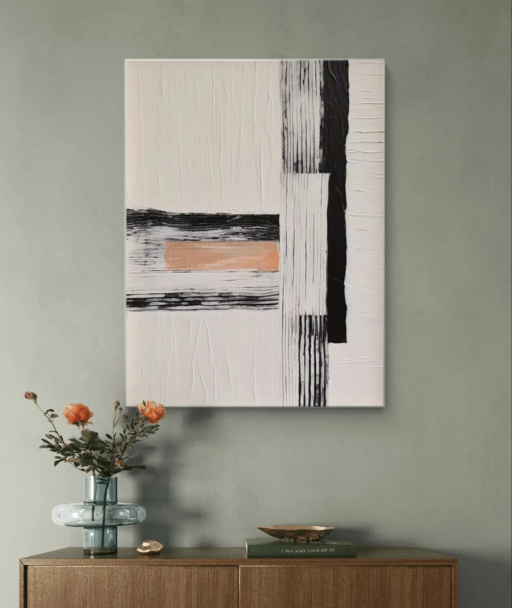 Abstract Minimalist Geometric Art in Black and White #WS018