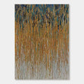Abstract 'Urban Rain' wall art featuring sculptural texture in golden ochre, navy, and earthy hues.