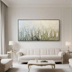 Creamy 3D textured botanical wall art in white interior.