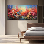 Colorful floral artwork enhancing a modern bedroom decor