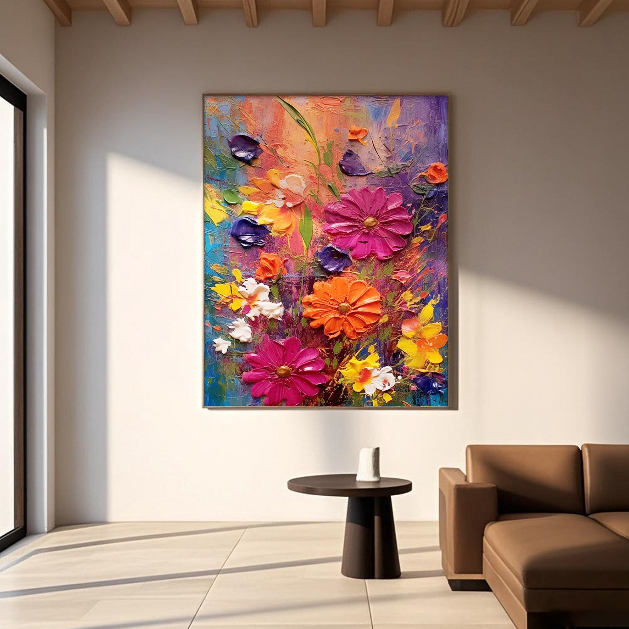 Bold floral canvas art with sculptural petals – statement piece for luxury home decor