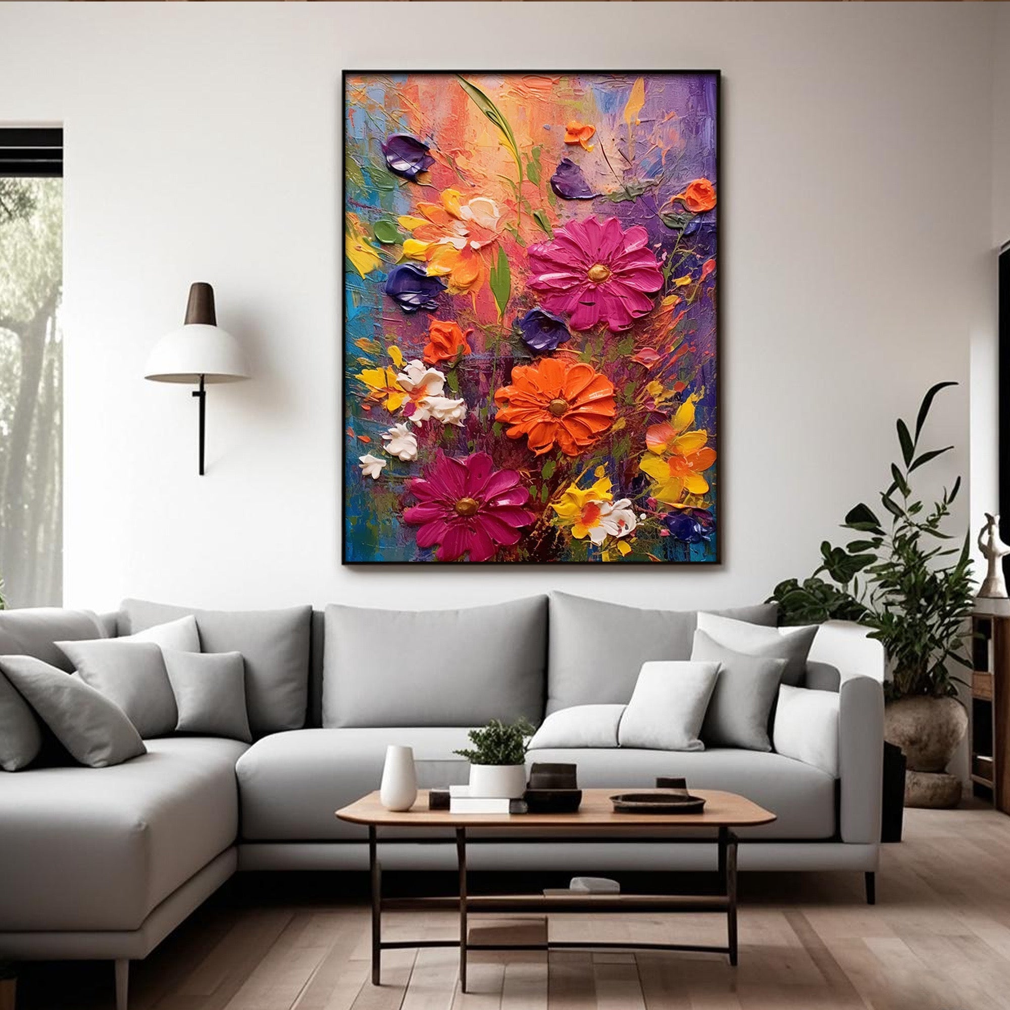 Modern 3D Textured Flower Canvas Art | Floral Flame