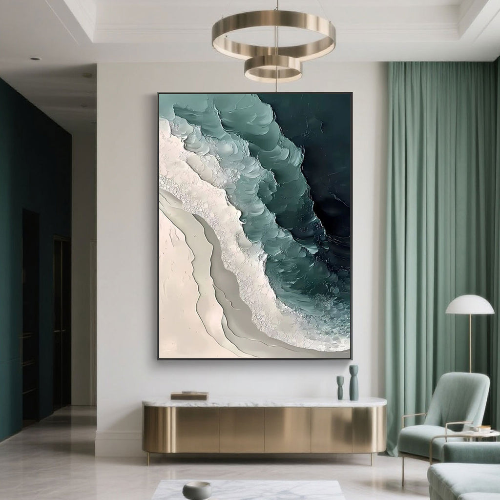 Abstract 3D Ocean Wave Wall Art - Emerald Tide