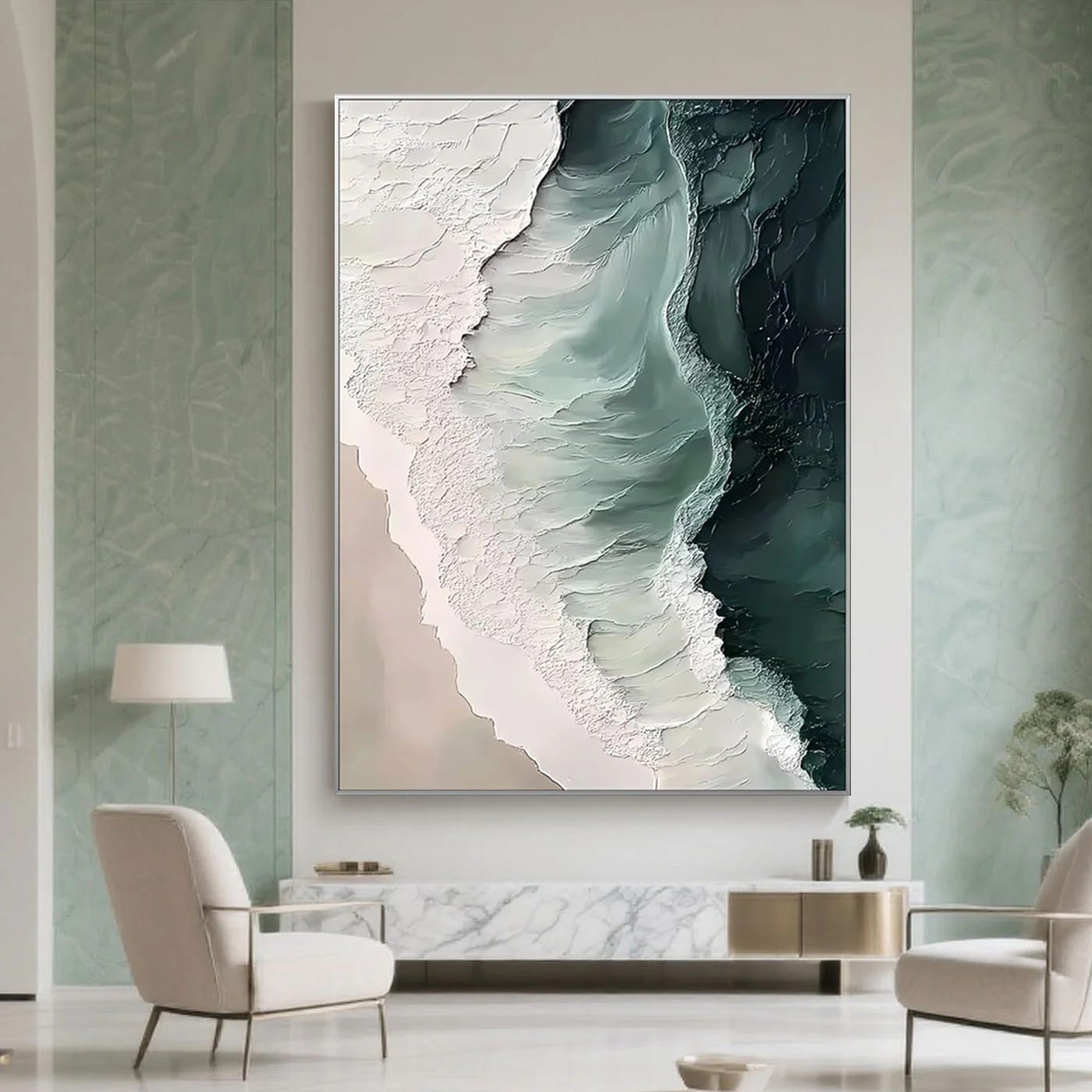 Modern Abstract 3D Ocean Wave Wall Art – Large Vertical Canvas in