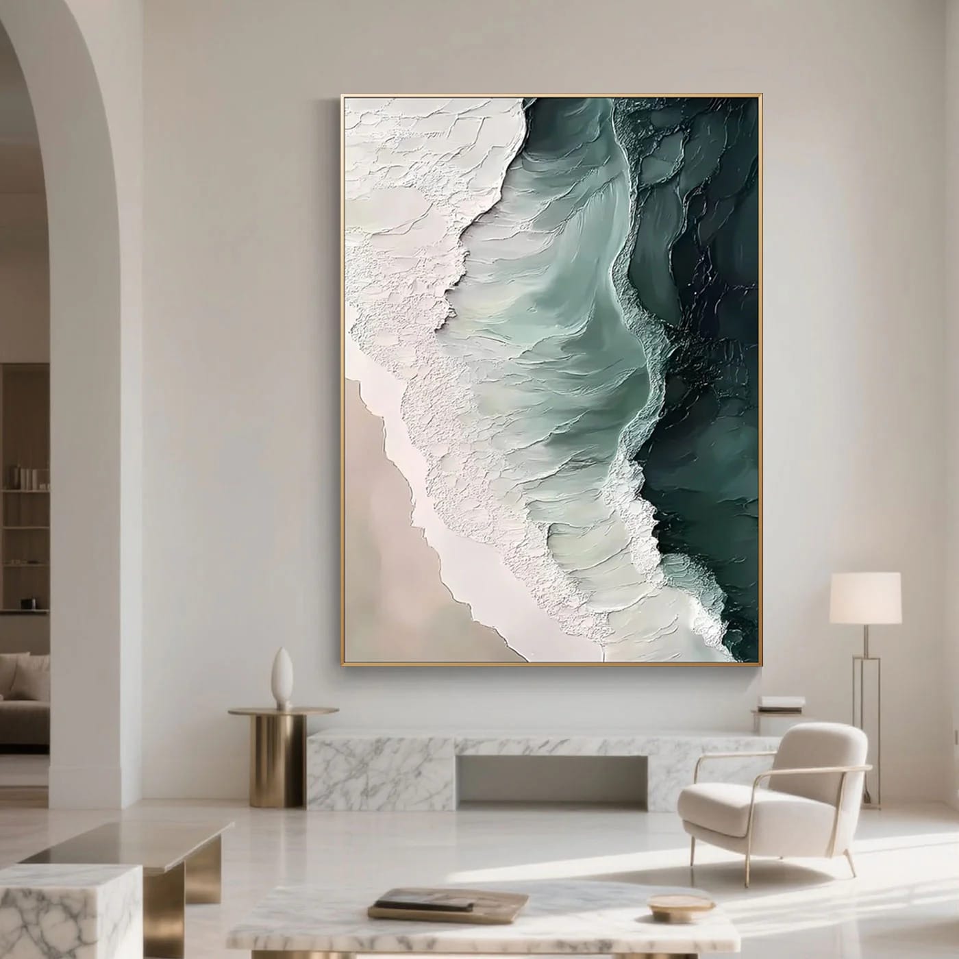 Modern Abstract 3D Ocean Wave Wall Art – Large Vertical Canvas in