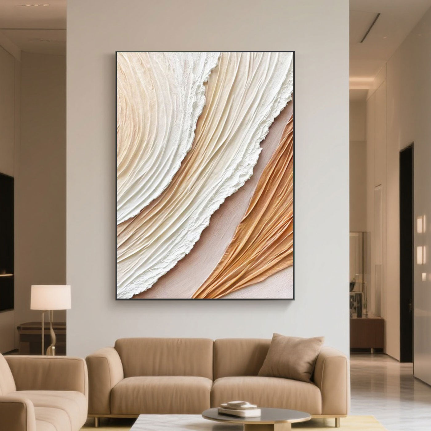 Peinture abstraite 3D texturée et fluide - Courants dorés