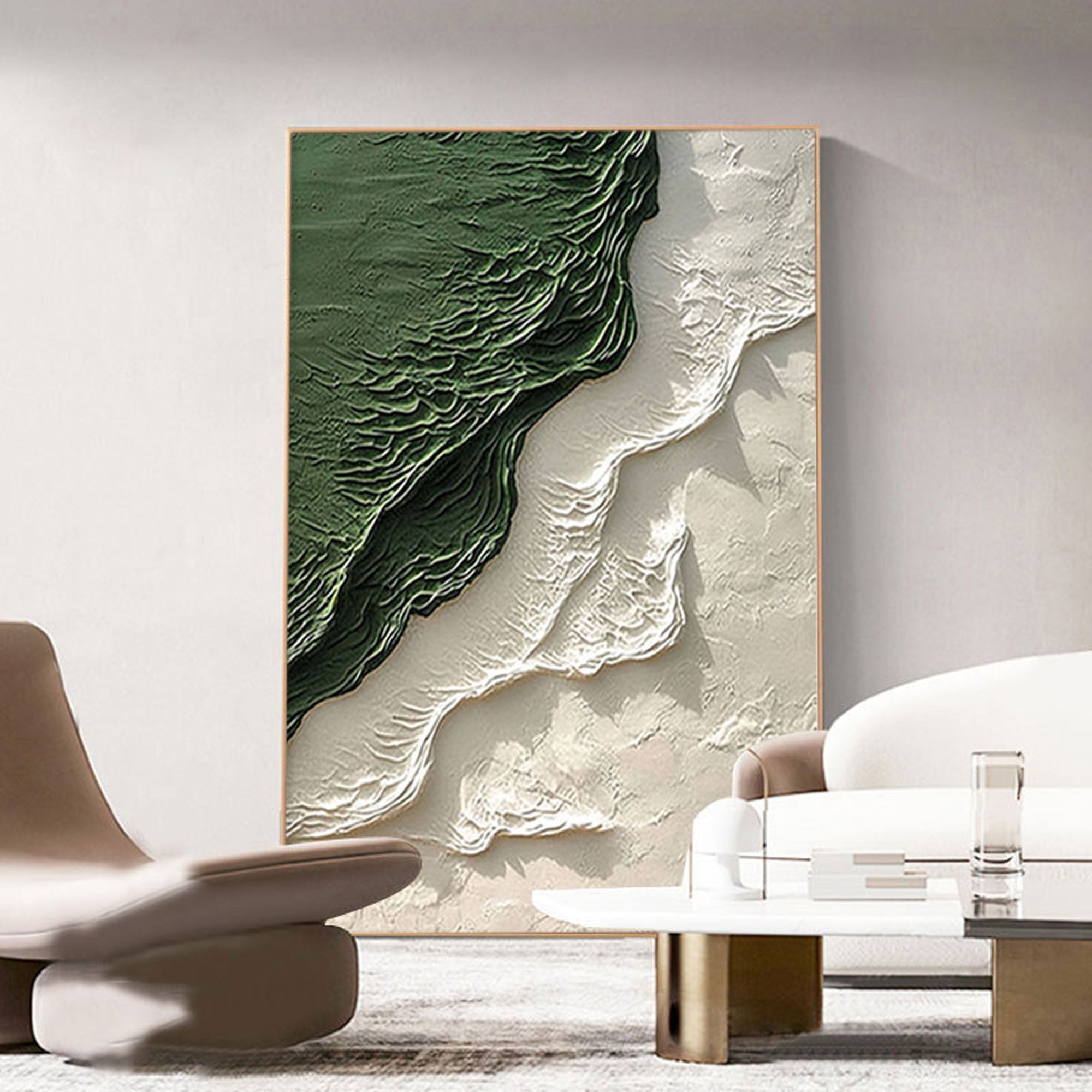 Close-up of the 3D texture of the Emerald Shore canvas art.