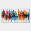 Spectrum abstract canvas art close-up, vibrant colorful paint strokes.