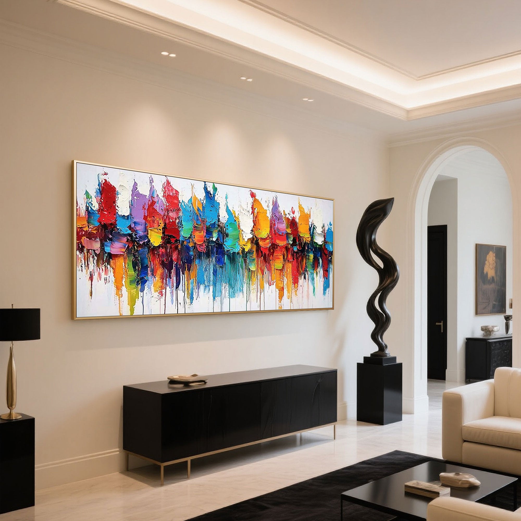 Frameless stretched canvas for the abstract colorful art.