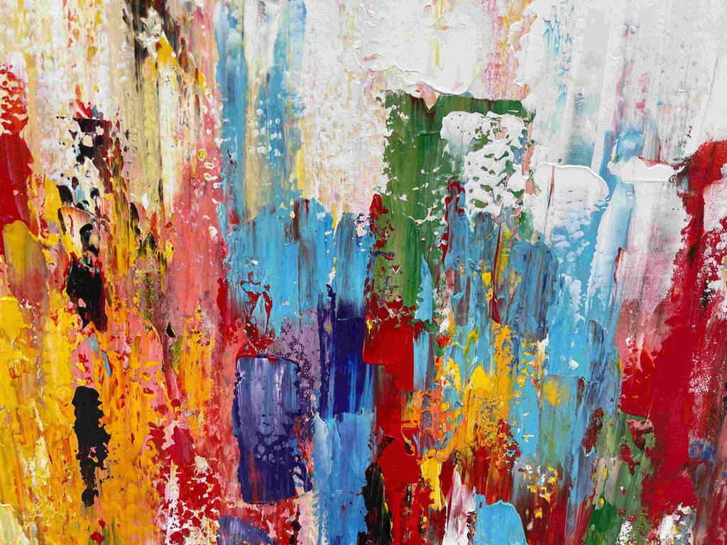 Rolled canvas option for abstract colorful art.