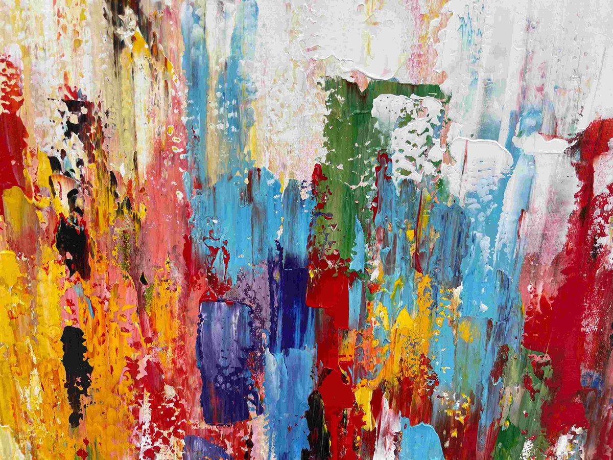 Rolled canvas option for abstract colorful art.