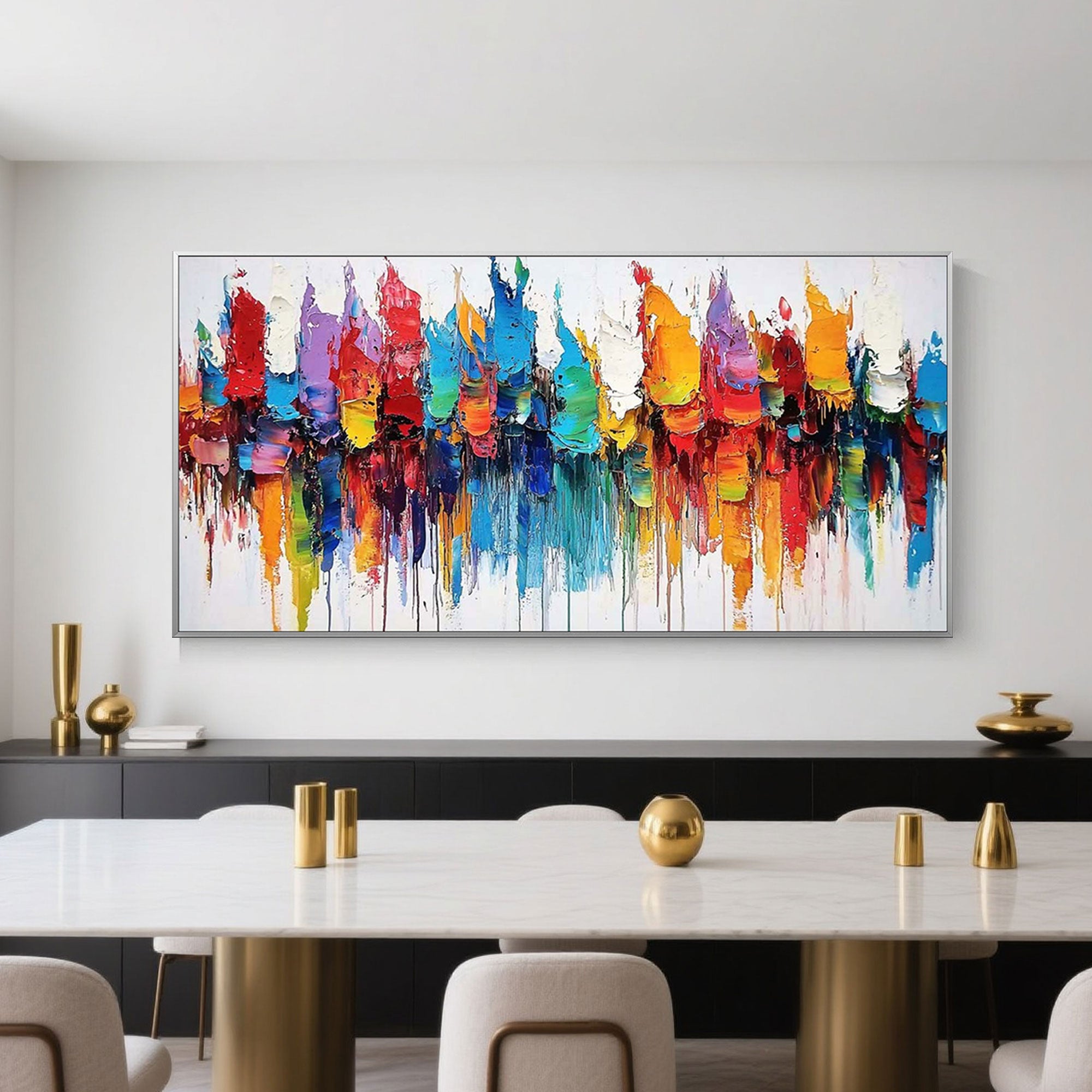 Spectrum canvas art in elegant dining room