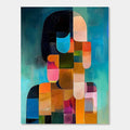 Silent Form abstract geometric portrait with colorful blocks on canvas at Lumi Gallery