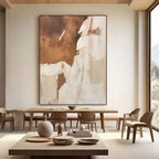 Abstract minimalist hand-painted wall art 'Layered Silence II' by Lumi Gallery, earth-toned textured canvas in modern dining room